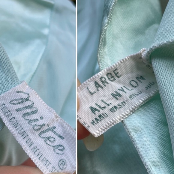 Vintage 50s 60s Mistee Nylon Satin Button Front Nightgown Slip Dress Sz Large - Picture 7 of 10